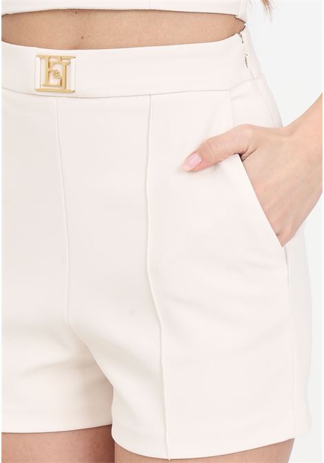 Butter women's shorts with golden metal logo detail ELISABETTA FRANCHI | SHT0141E2193